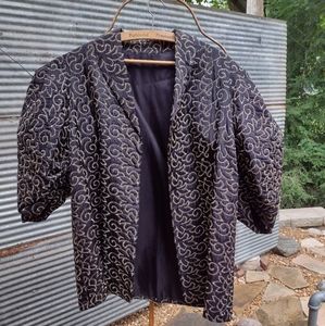 Vintage Evening Wrap Jacket, Black and Cream size Large
